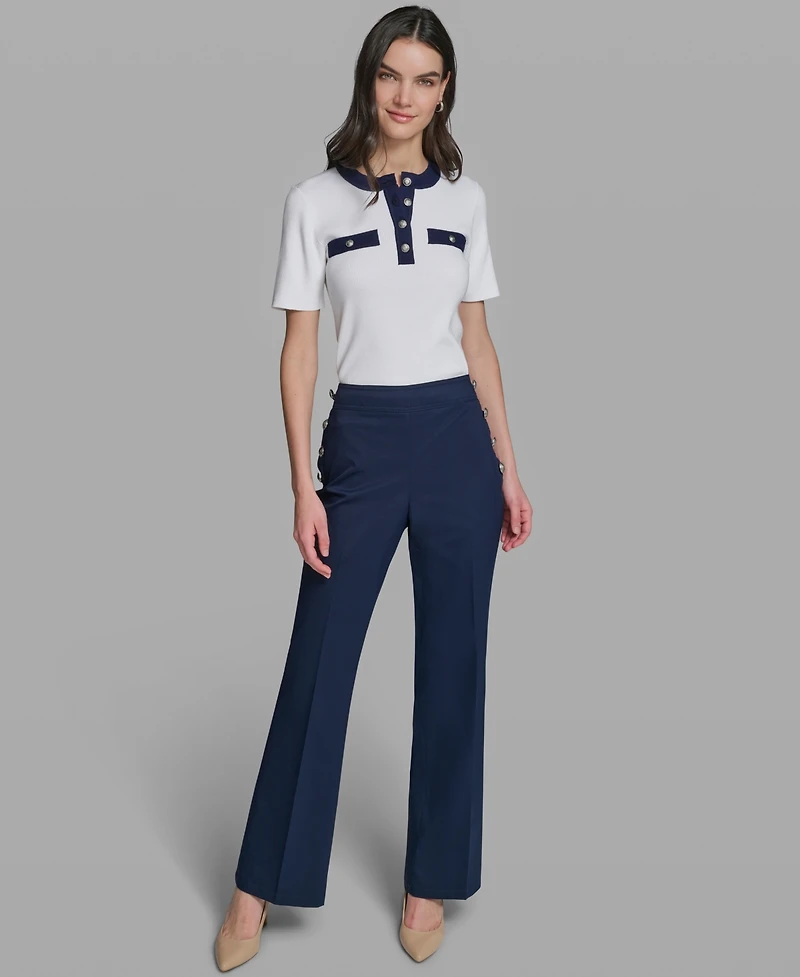 Karl Lagerfeld Paris Women's Wide-Leg Mid-Rise Sailor Pants