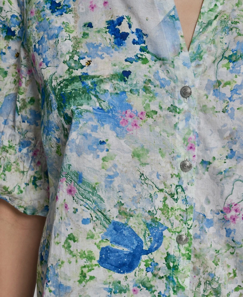 Karl Lagerfeld Paris Women's Short-Sleeve V-Neck Printed Shirt