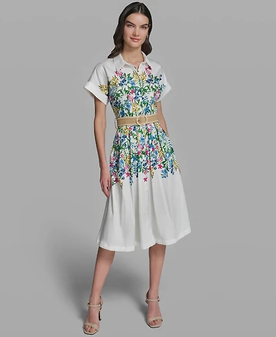 Karl Lagerfeld Paris Women's Short-Sleeve Collared Multi Floral Dress