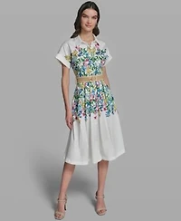 Karl Lagerfeld Paris Womens Short Sleeve Collared Multi Floral Dress