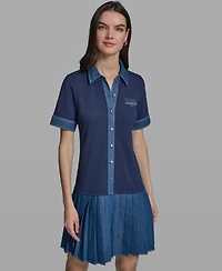 Karl Lagerfeld Paris Women's Short-Sleeve Collared Knitted Polo Dress