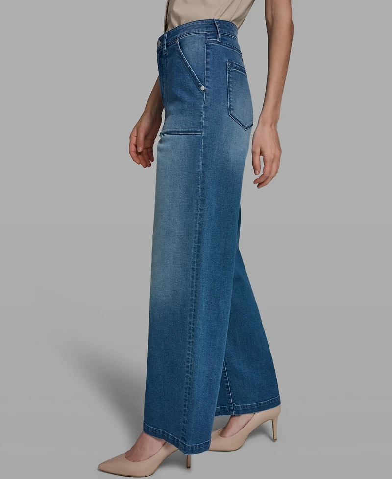 Karl Lagerfeld Paris Women's Wide-Leg Mid-Rise Ankle Length Jeans