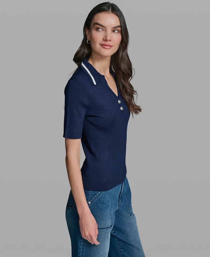 Karl Lagerfeld Paris Women's Short-Sleeve Collared Sweater