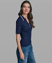 Karl Lagerfeld Paris Women's Short-Sleeve Collared Sweater