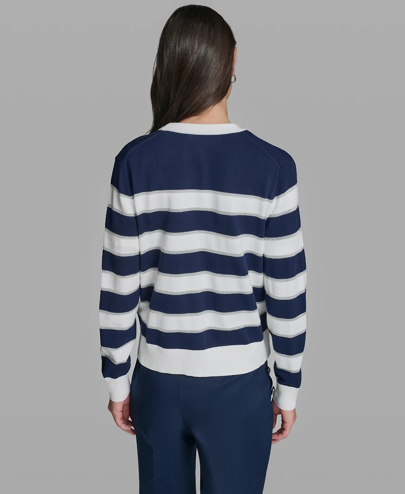 Karl Lagerfeld Paris Women's Long-Sleeve V-Neck Sequin Striped Cardigan