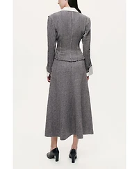 Nocturne Women's Contrast Lapel Tailored Textured Jacket