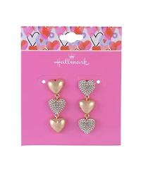Hallmark Linear Gold Tone Heart Earrings with Pave Stones