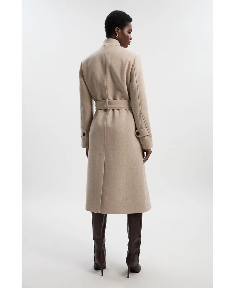 Karen Millen Women's Wool Wrap Neck Tailored Belted Midi Coat