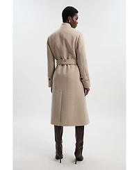 Karen Millen Women's Wool Wrap Neck Tailored Belted Midi Coat