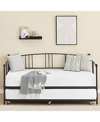 gaomon Daybed with Trundle, Metal Twin Size Daybed with Pullout Trundle 6 Casters, Steel Slat Support Sofa Bed for Living Room, Bedroom
