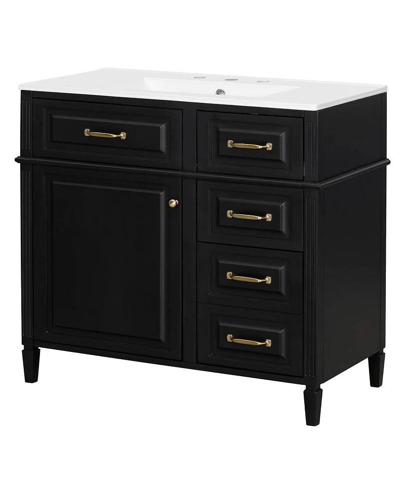 Sillysis 36" Freestanding Bathroom Vanity with Ceramic Sink, Flip Drawers & Adjustable Shelf, Modern Storage Cabinet for Main Bathrooms