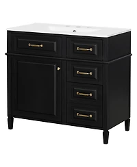 Sillysis 36" Freestanding Bathroom Vanity with Ceramic Sink, Flip Drawers & Adjustable Shelf, Modern Storage Cabinet for Main Bathrooms