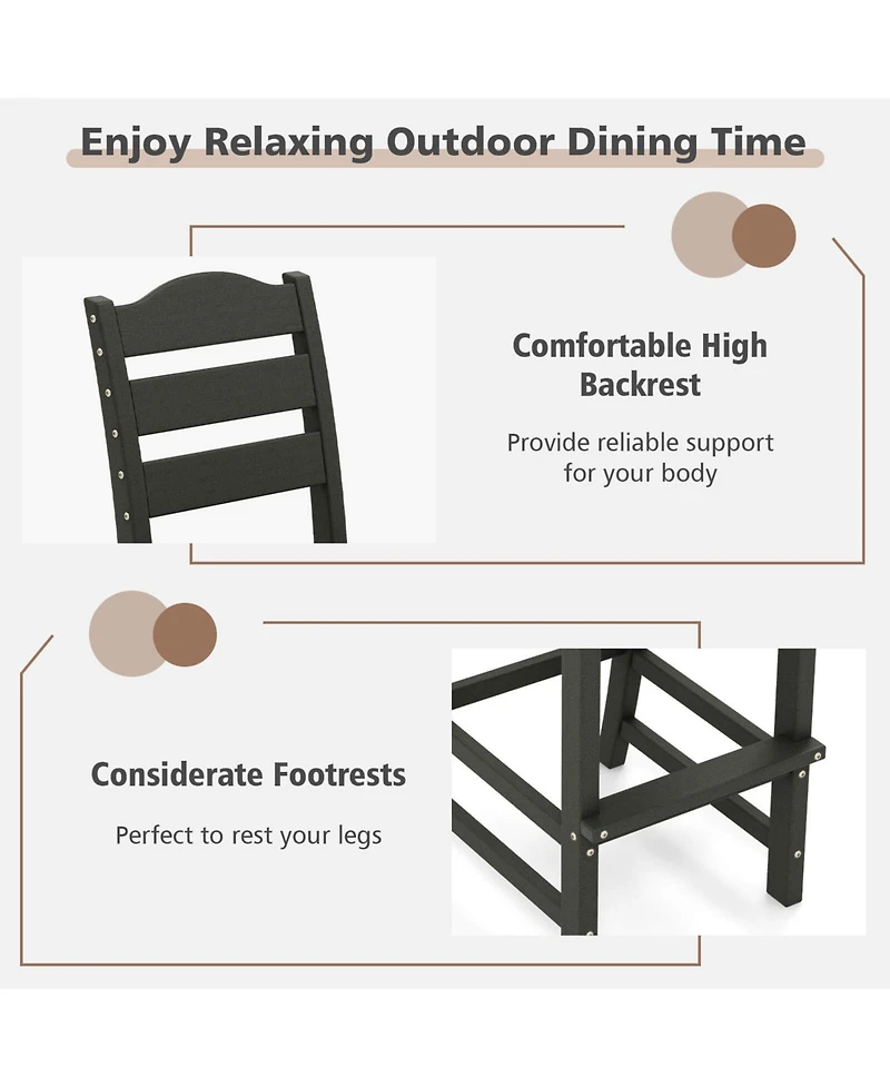 Costway Outdoor 4pcs Hdpe Bar Stool Patio Tall Chair Backrest Footrest All Weather