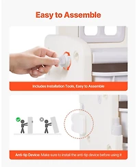 Mecale Kids Toy Storage Organizer with Bookshelf, 4-Tier Cubby Cabinet with 10 Movable Plastic Bins, Toy & Book Storage