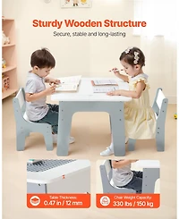 Mecale 4-in-1 Kids Activity Table & 2 Chairs Set, Double-Sided Graffiti/Blocks Top w/ Storage, Ages 3+