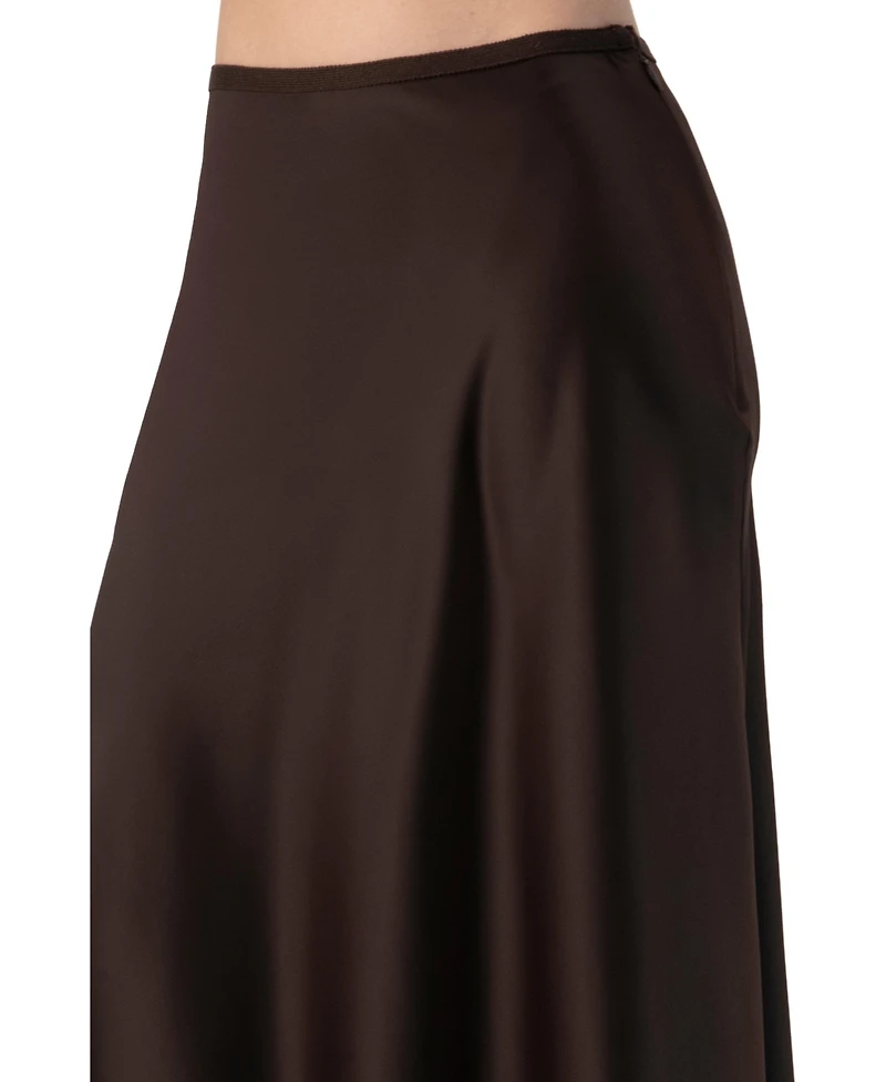 Ivonne Women's Solid Satin Midi Skirt