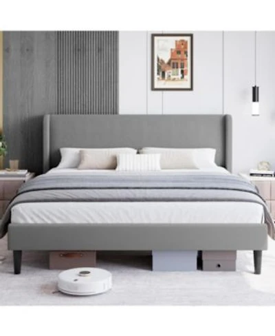 Gaomon Bed Frame With Upholstered Headboardwooden Platform Bed Frame With 2 Storage Pocketsvertical Channel Tufted Wingbackstrong Wooden Slats