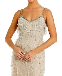 Mac Duggal Women's V-Neck Net Gown with Thin Straps and Elegant Embellishments