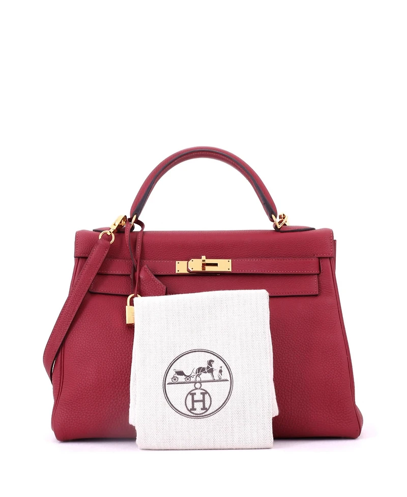 Pre-Owned HERMES Kelly 32 Handbag Red Togo with Gold Hardware
