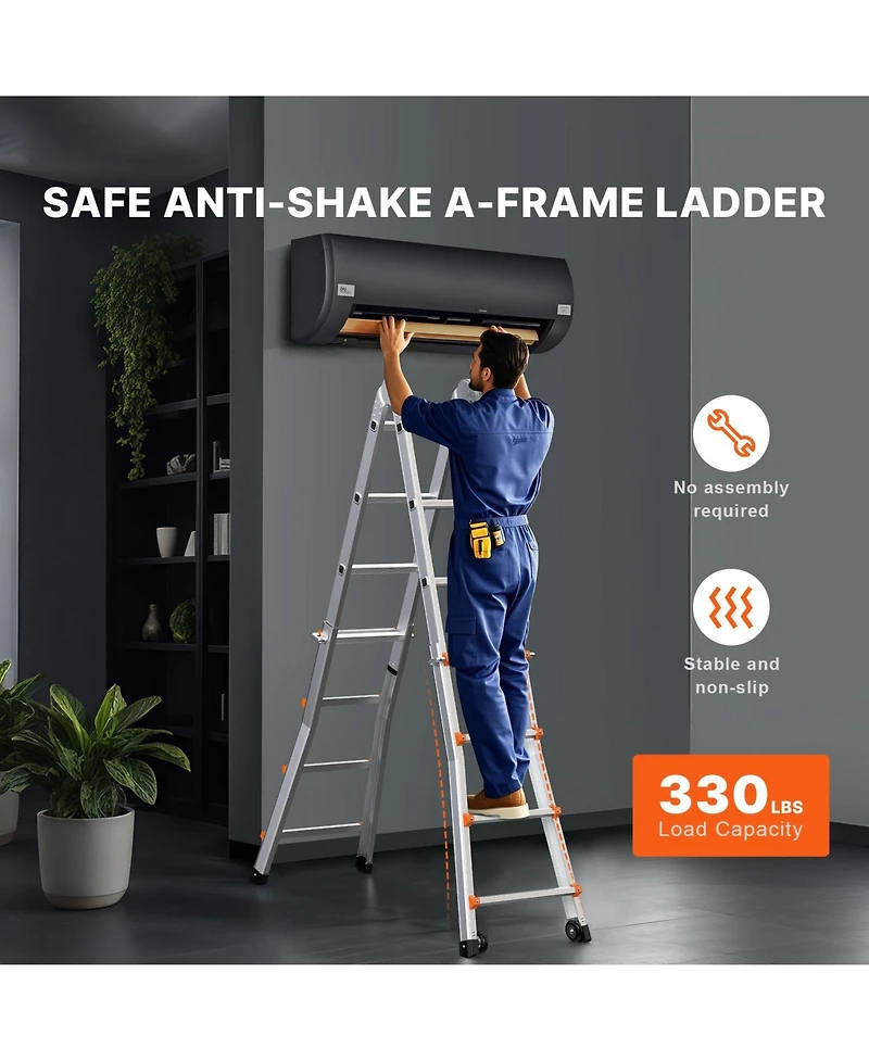 Mecale 17 ft Telescoping A-Frame Ladder, Compact Aluminum Multi-Function Extension Ladder, Collapsible Design, 330 lb Load Capacity