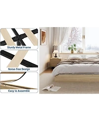 gaomon Wood Platform Bed Frame, Wooden Frame Without Headboard, Slat Support, No Box Spring Needed