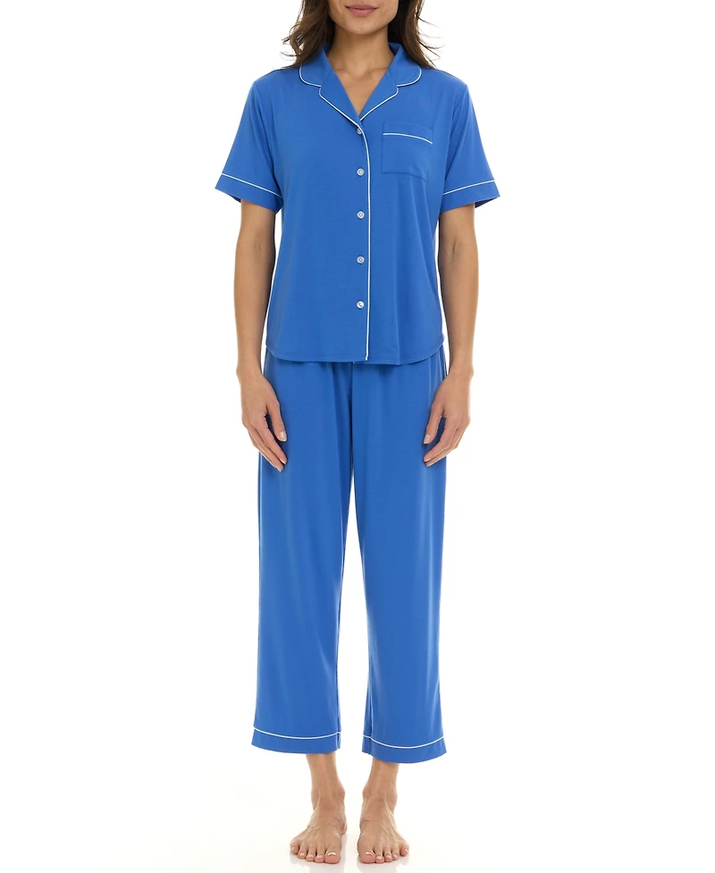 Flora by Nikrooz Women's Annie Notch Top and Capri Pajama 2 Piece Set