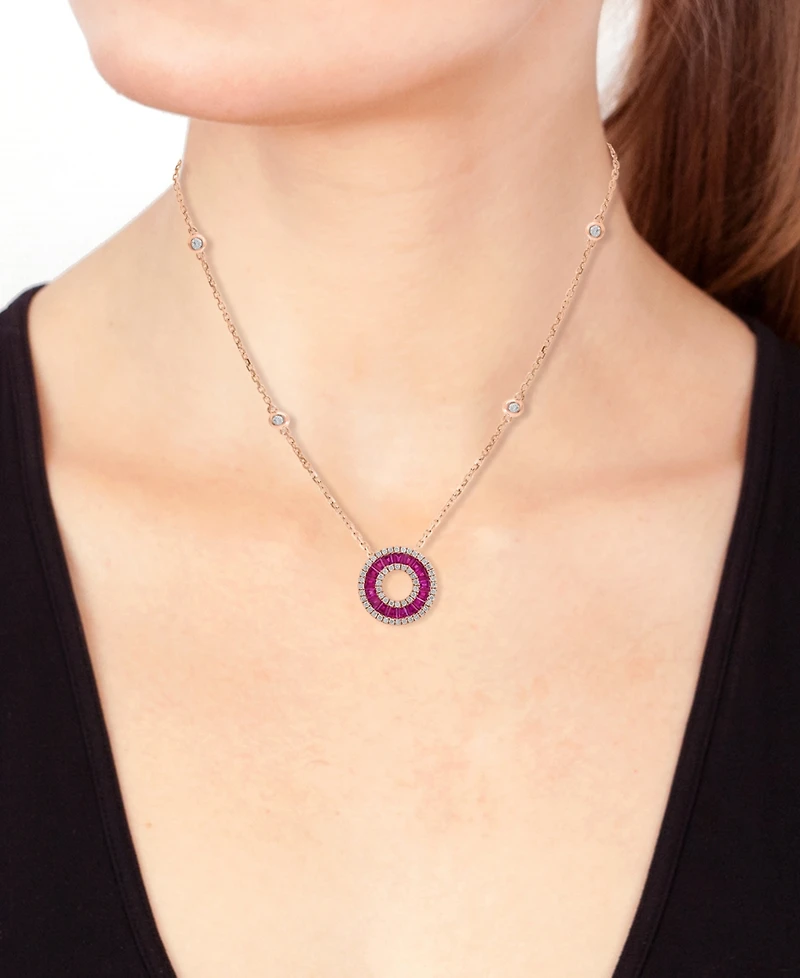 Effy Collection Ruby (1-1/8 ct. t.w.) & Diamond (3/8 ct. t.w.) Pendant Necklace in 14k Rose Gold