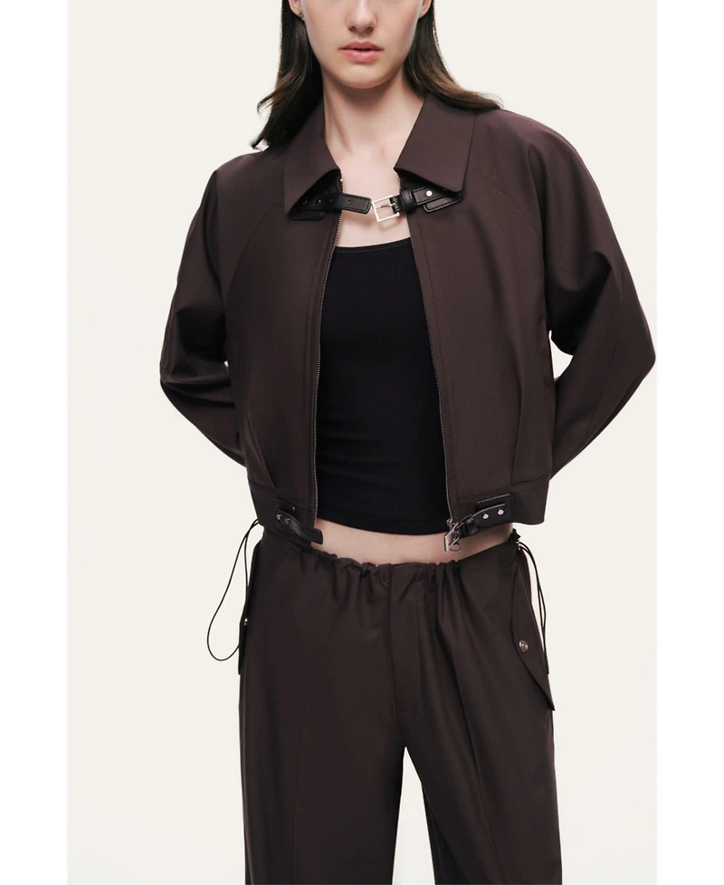Nocturne Women's Buckle Detail Cropped Zip Jacket