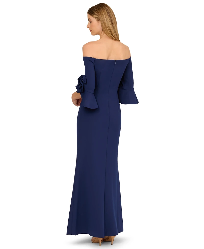Adrianna Papell Rosette Off-The-Shoulder Gown