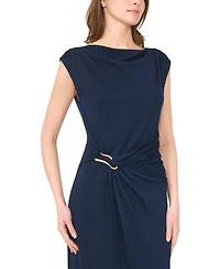 Msk Women's Sleeveless Boat-Neck Ponte-Knot Wrap Midi Dress