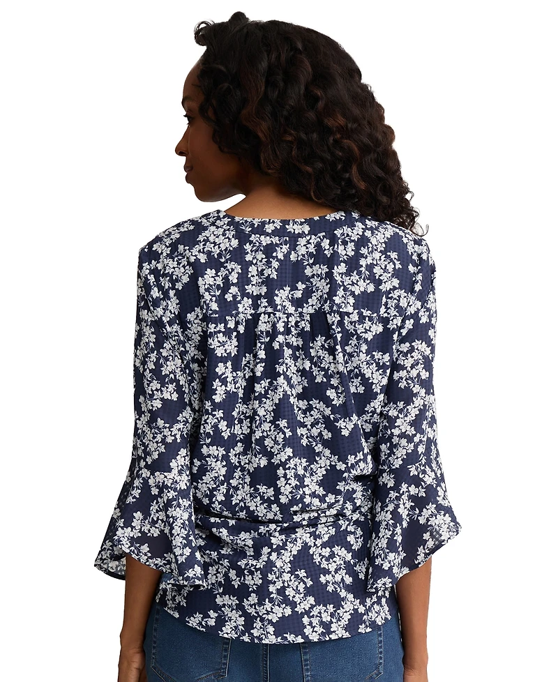 Jones New York Petite V-Neck Flutter Sleeve Blouse