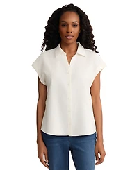 Jones New York Petite Collared Short-Sleeve Button Blouse