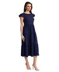 Jones New York Petite Boat Neck Flutter-Sleeve Tiered Midi Dress