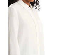 Jones New York Petite Long-Sleeve Button Down Double Gauze Shirt