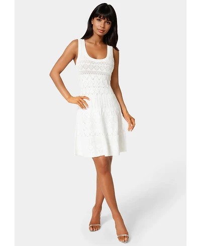 Bebe Women's Sleeveless Fit and Flare Pointelle Mini Dress