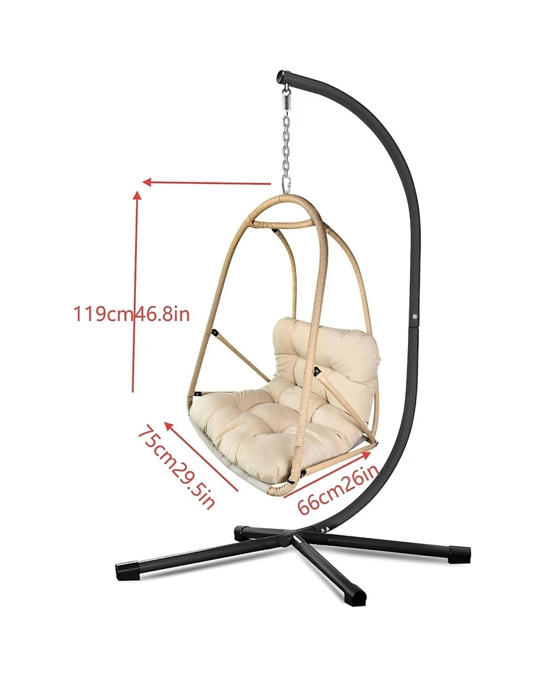 Clihome Swing Egg Chair with Stand Indoor Outdoor Wicker Rattan Patio Basket Hanging