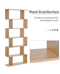 Homcom 75"H Bookcase 6 Shelf S-Shaped Bookshelf Storage Display Sd Organizer