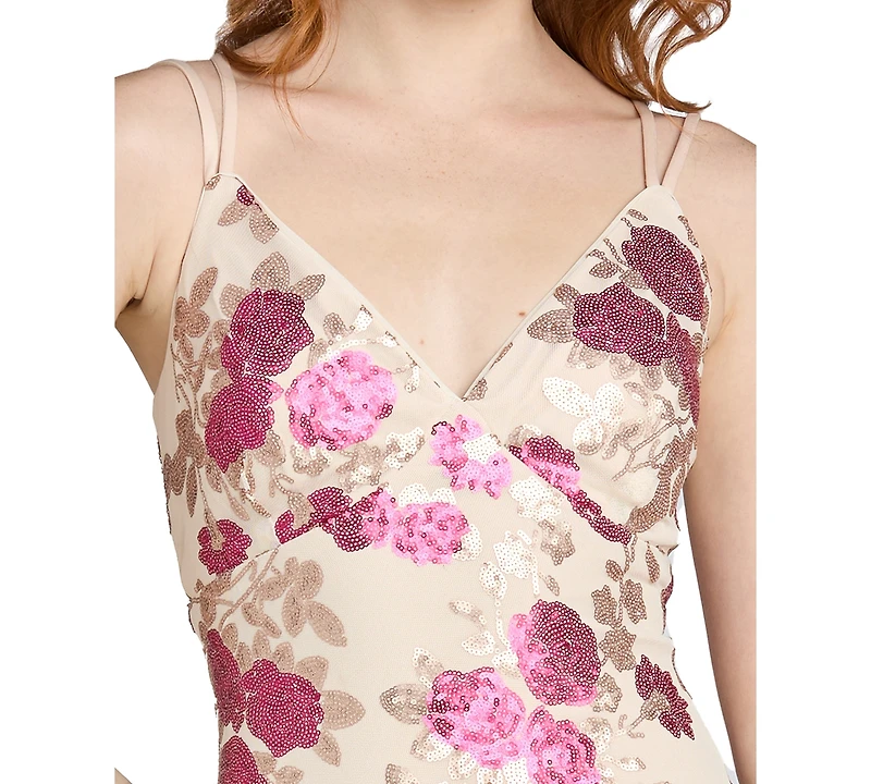 Morgan & Company Juniors' Floral Beaded Long Gown