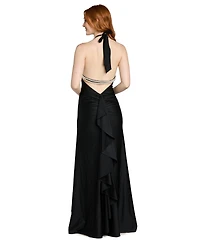 Morgan & Company Juniors' Imitation-Pearl Halter Neck Long Gown