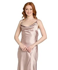 Morgan & Company Juniors' Drape Back Cowl Neck Long Gown
