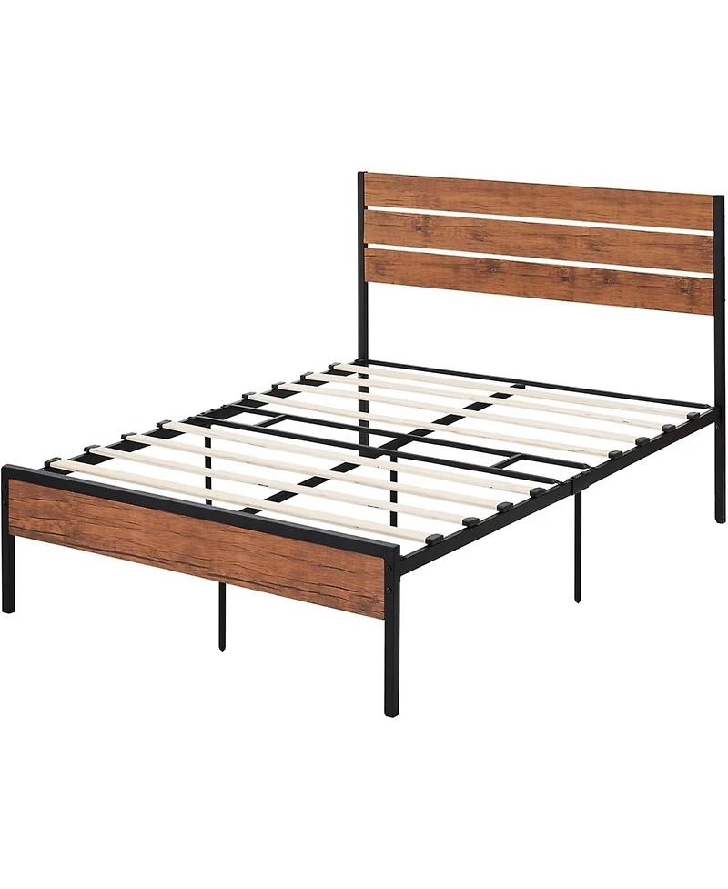 gaomon Rustic Bed Frame with Headboard,Metal Platform Farmhouse Bed Frame Slat,Sturdy Heavy Duty Bed Box Spring Needed