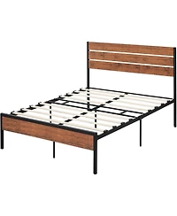 gaomon Rustic Bed Frame with Headboard,Metal Platform Farmhouse Bed Frame Slat,Sturdy Heavy Duty Bed Box Spring Needed