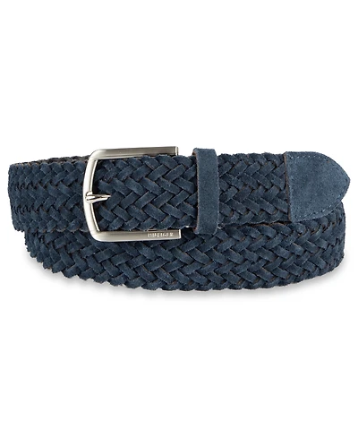 Tommy Hilfiger Men's Suede Braided Silver-Tone Finish Belt