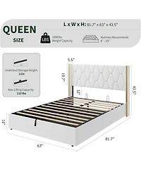 gaomon Lift Up Storage Bed Frame with Gold Wingback Headboard