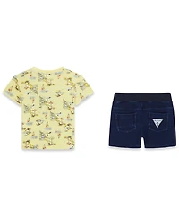 Guess Baby Boys' Short-Sleeve T-Shirt and Knit Denim Shorts Set, 2-Piece Set