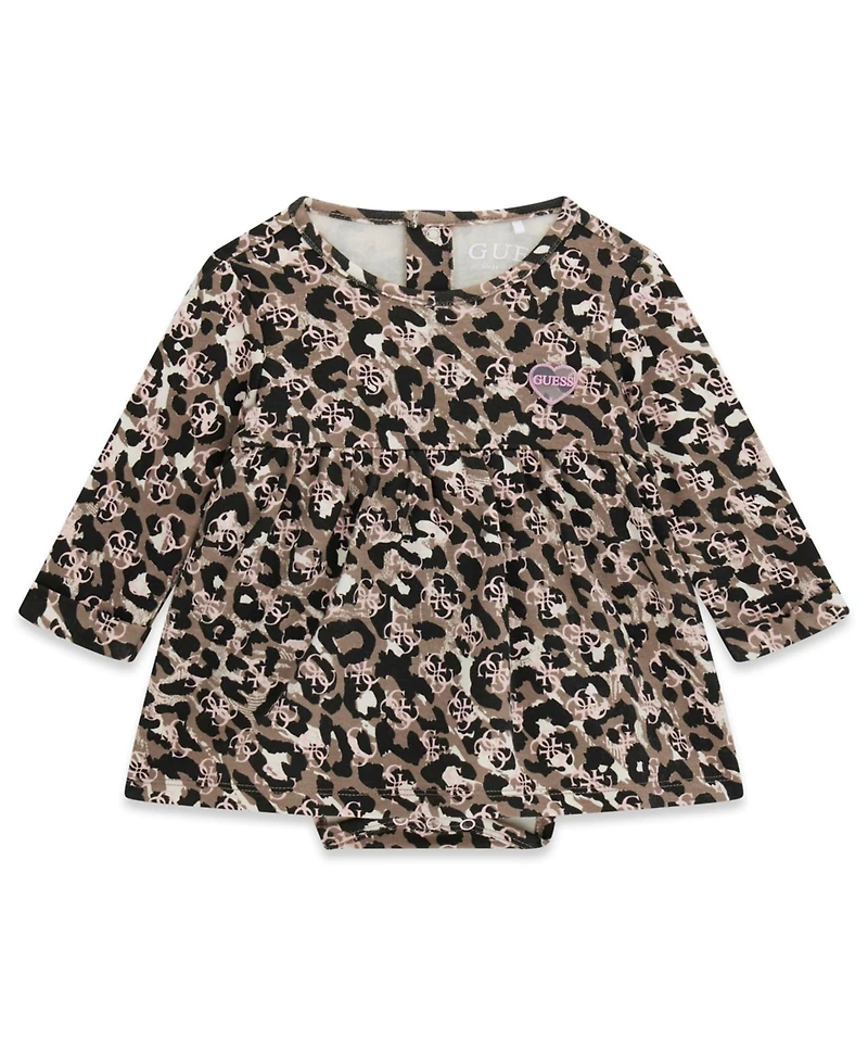 Guess Baby Girls' Interlock Long-Sleeve Bodysuit Dress