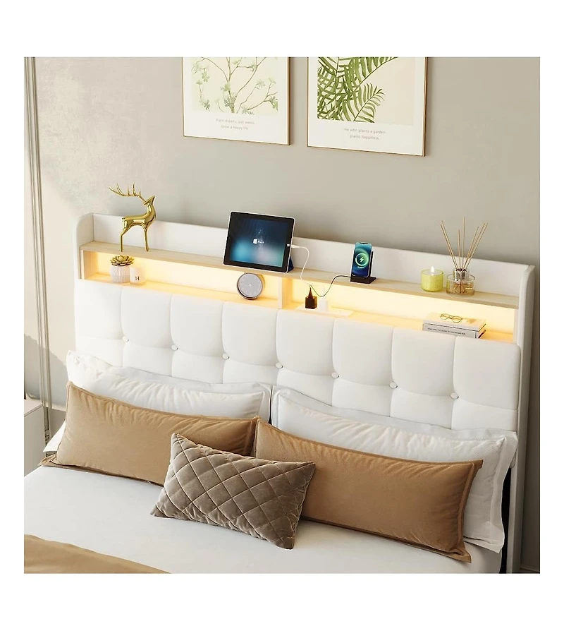 gaomon Full Size Bed Frame with 2 Storage Drawers, Upholstered Bed Frame Full with Led Light