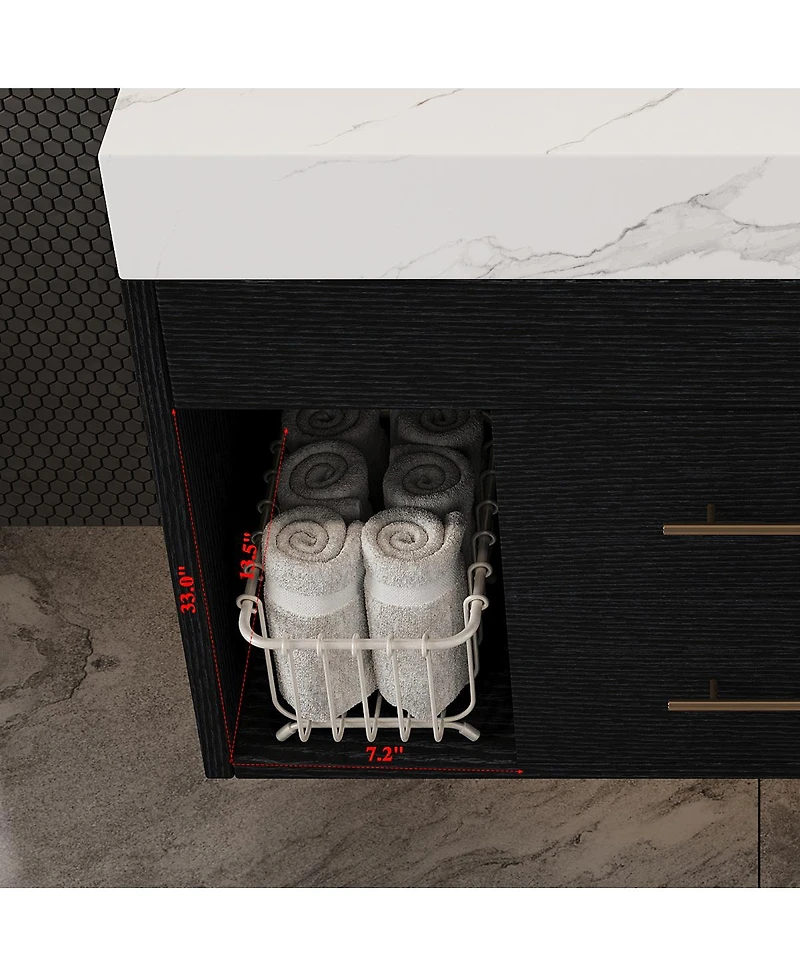 Sillysis 29.9" Floating Bathroom Vanity with Ceramic Sink, Sintered Stone Top, 2 Soft Close Drawers