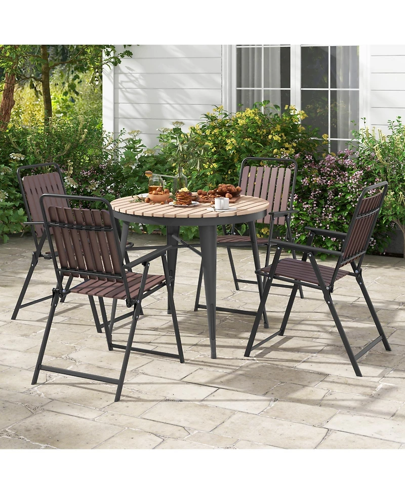 Gymax 4 pcs Patio Folding Chairs Portable Outdoor Dining Chairs w/ Pp Seat & Back