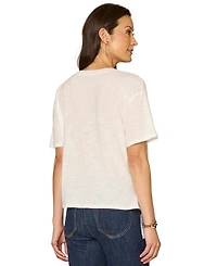 Democracy Petite Elbow-Sleeve Crewneck Printed Top